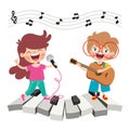 Funny Cartoon Kids Playing Music Royalty Free Stock Photo