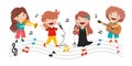 Funny Cartoon Kids Playing Music Royalty Free Stock Photo