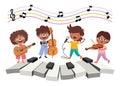 Funny Cartoon Kids Playing Music Royalty Free Stock Photo