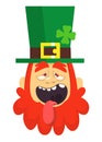 Funny Cartoon Leprechaun. Head with Red beard. Portrait for St. Patricks Day celebration in Ireland