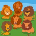 Funny cartoon lions animal characters group