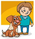 funny cartoon little boy character with his dog Royalty Free Stock Photo