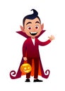 Funny cartoon little vampire boy wearing Halloween costume