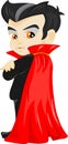 Funny cartoon little vampire, boy wearing Halloween costume Royalty Free Stock Photo