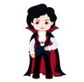 Funny cartoon little vampire, boy wearing Halloween costume.