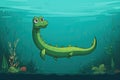 Funny cartoon Loch Ness monster (also known as Nessie) swimming underwater