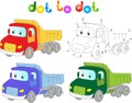 Funny cartoon lorry. Connect dots and get image. Educational gam Royalty Free Stock Photo