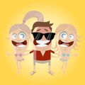 Funny cartoon macho with girls