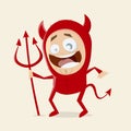 Funny cartoon man in devil halloween costume