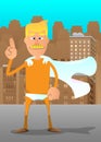 Superhero making a point. Vector illustration