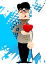 Man dressed for winter holding red heart. Royalty Free Stock Photo