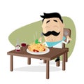 Funny cartoon man eating delicious spaghetti Royalty Free Stock Photo