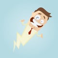 Funny cartoon man is fast as a lightning