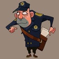 Cartoon man in postman clothes with bag with letters