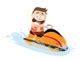 Funny cartoon man riding a jet boat Royalty Free Stock Photo