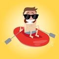 Funny cartoon man in rubber boat Royalty Free Stock Photo