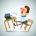 Funny cartoon man is sick and sneezes in the workplace Royalty Free Stock Photo