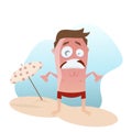 Funny cartoon man with sunburn