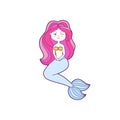 Funny cartoon mermaid. Patch, badge sticker. Icons, pattern for clothes, t-shirts, print, web design, postcards. Vector