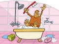 Funny cartoon monkey taking a bath