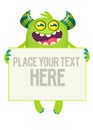 Funny cartoon monster with blank sheet of paper. Royalty Free Stock Photo
