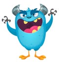 Funny cartoon monster character. Illustration of cute and happy alien