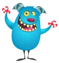 Funny cartoon monster character. Illustration of cute and happy alien