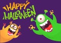 Funny cartoon monster characters set card for Halloween party. Illustration of happy alien creatures. Package or invitation design Royalty Free Stock Photo