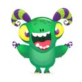 Funny cartoon monster excited laughing