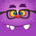 Funny cartoon monster face with eyeglasses. Vector Halloween monster square avatar.