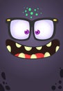 Funny cartoon monster face with eyeglasses. Vector Halloween monster square avatar.