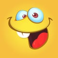 Funny cartoon monster face laughing. Vector Halloween orange monster illustration Royalty Free Stock Photo