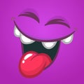 Funny cartoon monster face laughing. Vector Halloween monster square avatar Royalty Free Stock Photo