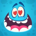 Funny cartoon monster face in love. Vector illustration. Design for St. Valentine`s Day Royalty Free Stock Photo