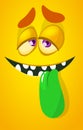 Funny cartoon monster face showing tongue. Vector Halloween monster avatar.