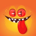 Funny cartoon monster face showing tongue. Vector Halloween orange monster avatar