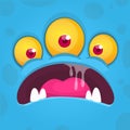 Funny cartoon monster face with three eyes. Vector Halloween monster square avatar Royalty Free Stock Photo