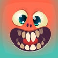 Funny cartoon monster face. Vector Halloween monster square avatar Royalty Free Stock Photo