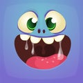 Funny cartoon monster face. Vector Halloween monster square avatar Royalty Free Stock Photo