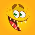 Funny cartoon monster face. Vector Halloween orange or yellow monster illustration.