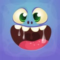 Funny cartoon monster face. Vector Halloween monster square avatar Royalty Free Stock Photo