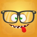 Funny cartoon monster face. Vector Halloween monster square avatar Royalty Free Stock Photo