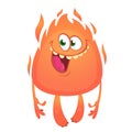 Funny cartoon monster with fire head. Vector illustration of cute monster character