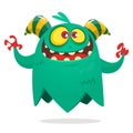 Funny cartoon monster flying. Cool cartoon character for children party decoration or sticker print.