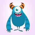 Funny cartoon monster with one eye. Vector blue monster illustration. Halloween character design. Royalty Free Stock Photo