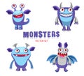 Funny Cartoon Monsters Characters. Halloween Monsters for Kids. Cute Monster Drawings. Royalty Free Stock Photo