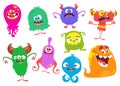 Funny cartoon Monsters. Set of cartoon monsters: goblin or troll, cyclops, ghost,  monsters and aliens. Halloween design Royalty Free Stock Photo