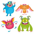 Funny cartoon monsters set. Halloween vector illustration Royalty Free Stock Photo