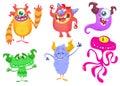 Funny cartoon monsters set. Halloween vector illustration Royalty Free Stock Photo