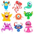 Funny cartoon monsters set. Vector illustration Royalty Free Stock Photo